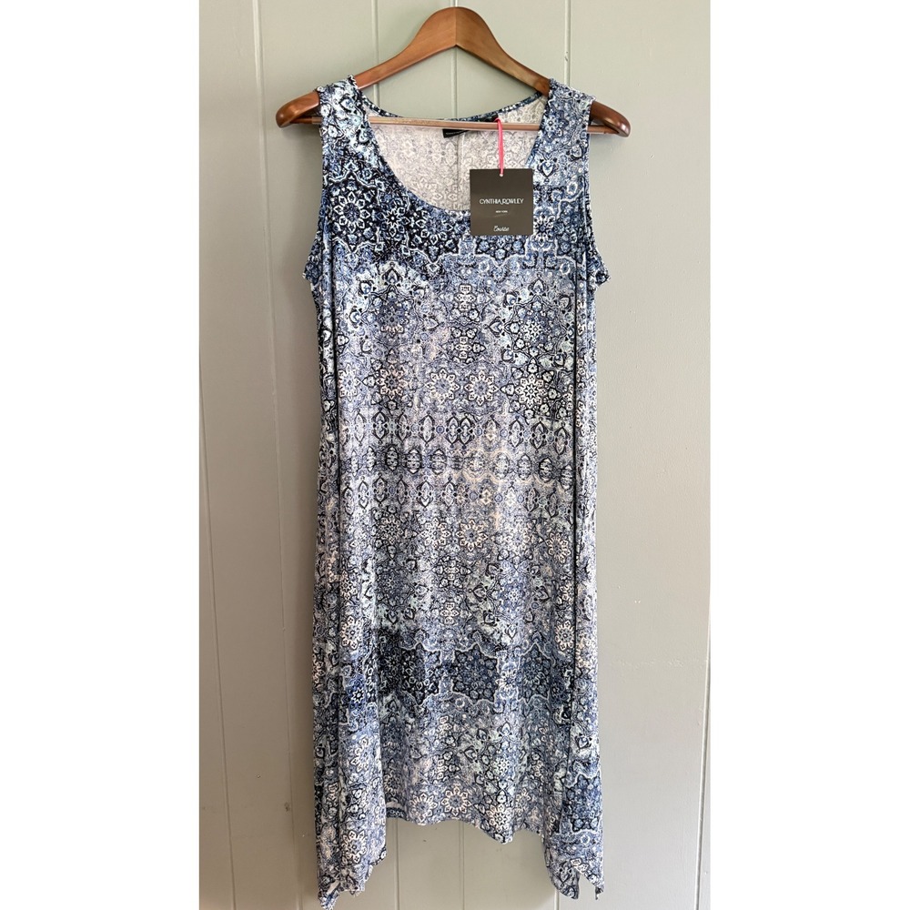 NWT Cynthia Rowley‎ Womens 1X Maxi Dress Blue Medallion Tile Print Banana Boho - Picture 9 of 9